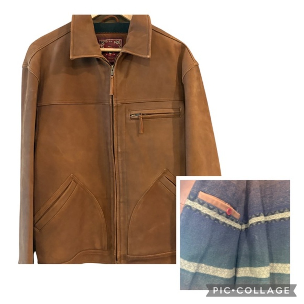 The Territory Ahead Leather Jacket Aztec Southwest Blanket Lined Brown Men’s M